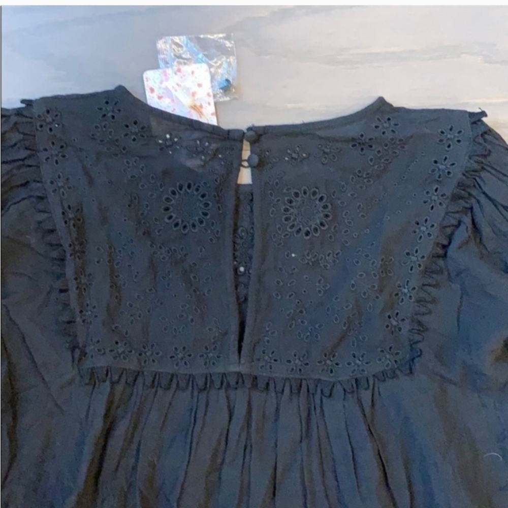 Free People Valencia Blouse Top Embroidered Eyelet NEW! Black - Picture 6 of 8